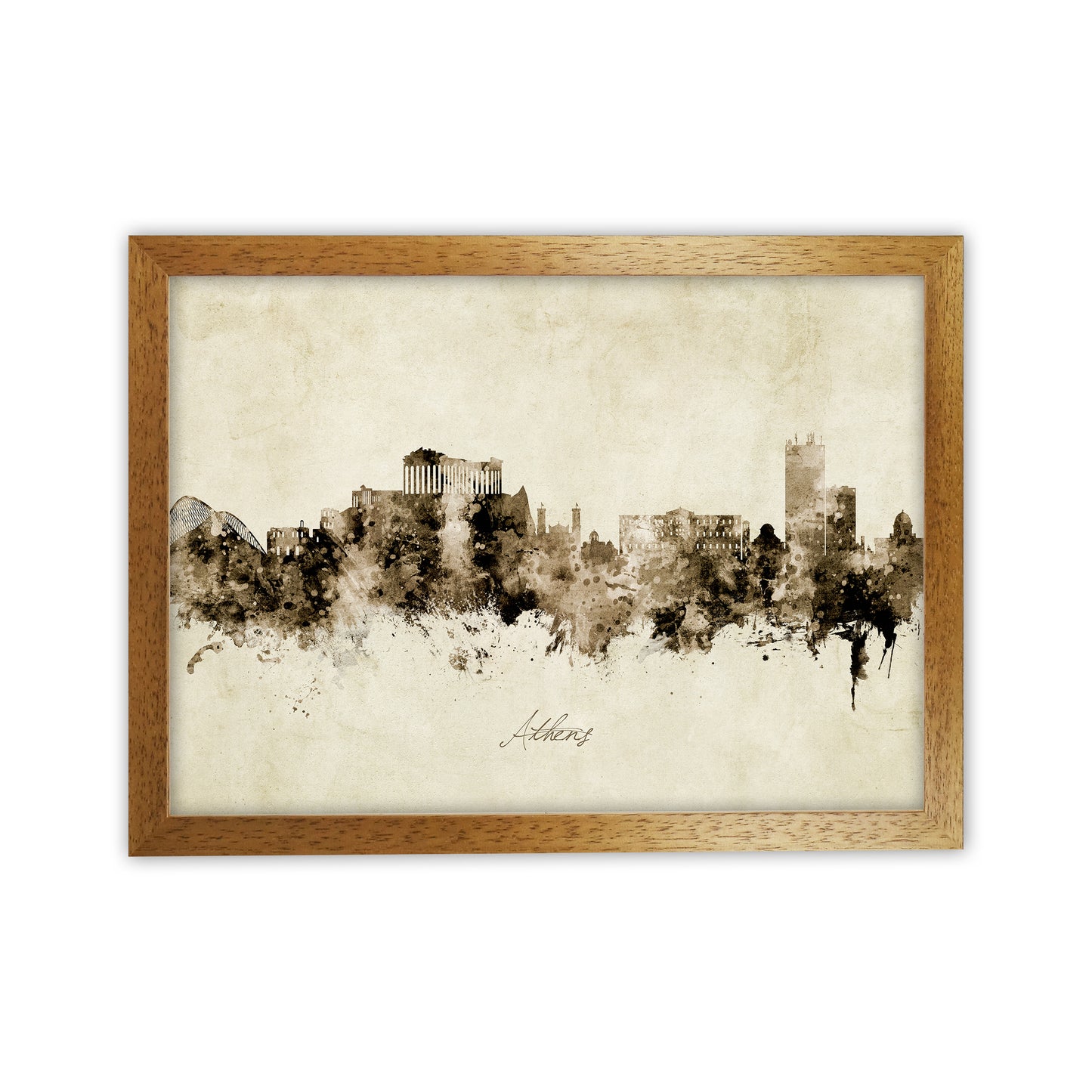 Athens Greece Skyline Vintage Art Print by Michael Tompsett Oak Grain
