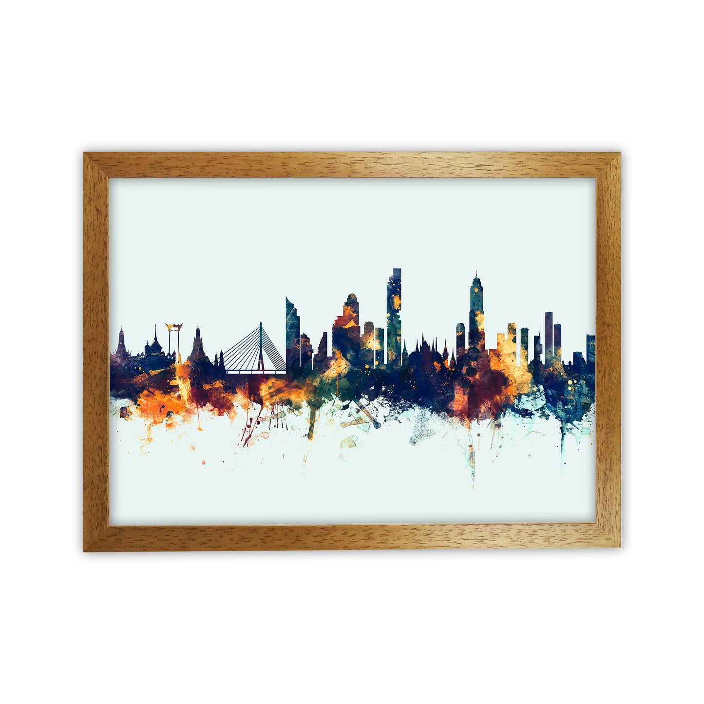 Bangkok Thailand Skyline Blue Orange Art Print by Michael Tompsett Oak Grain