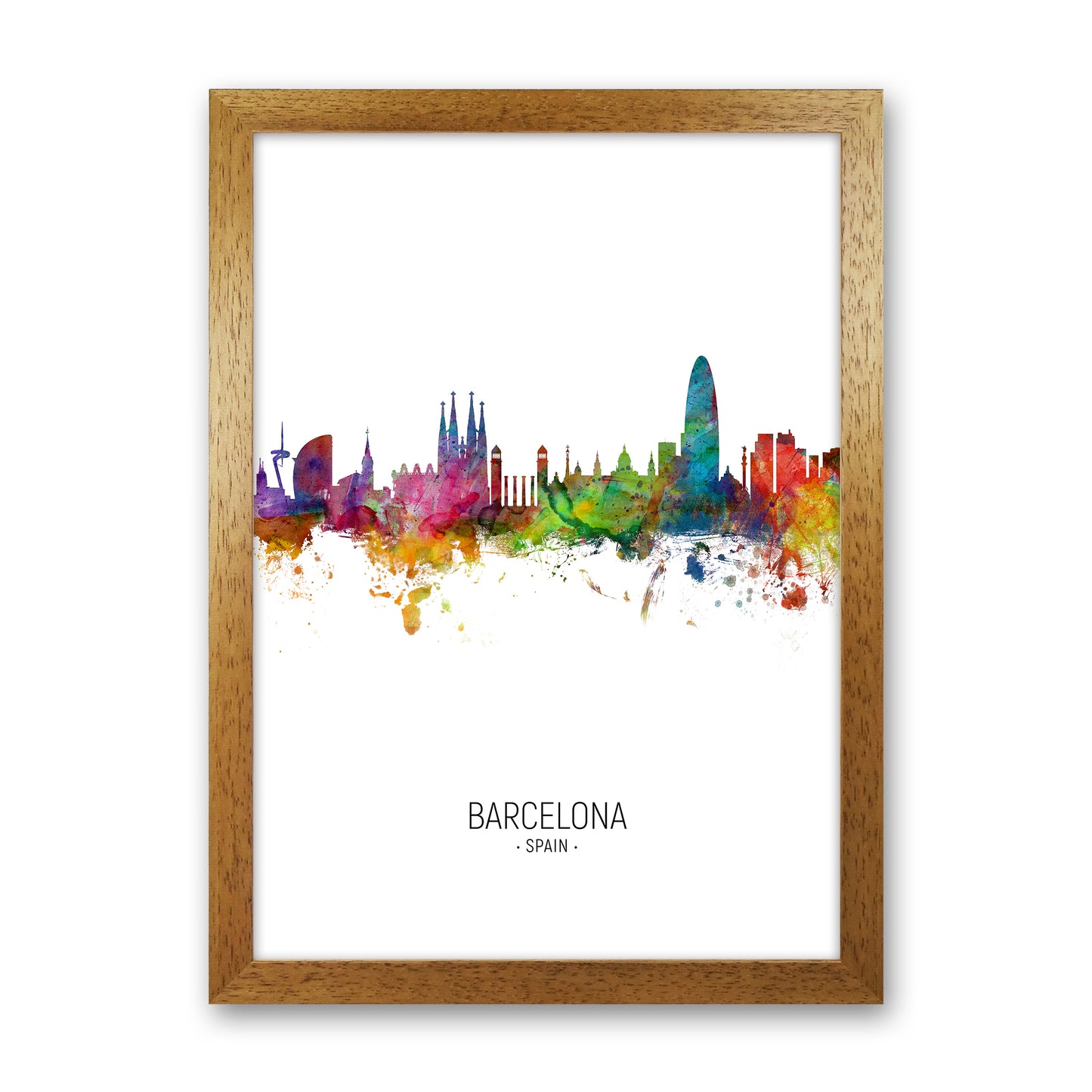 Barcelona Spain Skyline Portrait Art Print by Michael Tompsett Oak Grain