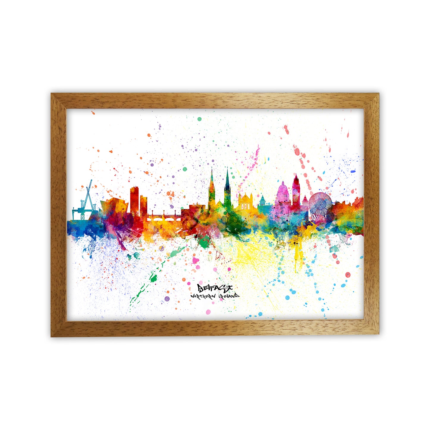 Belfast Northern Ireland Skyline Splash Art Print by Michael Tompsett Oak Grain