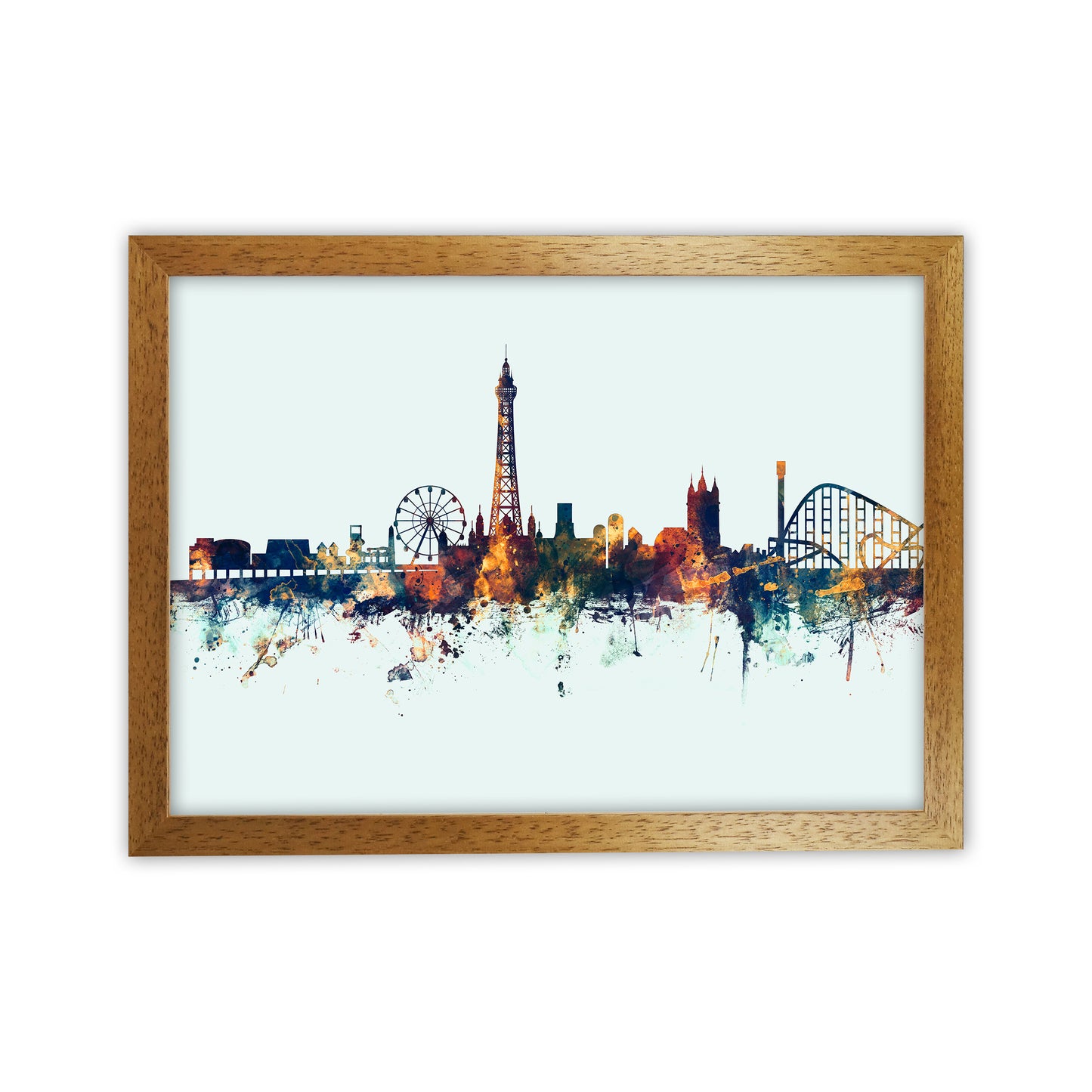 Blackpool England Skyline Blue Orange Art Print by Michael Tompsett Oak Grain