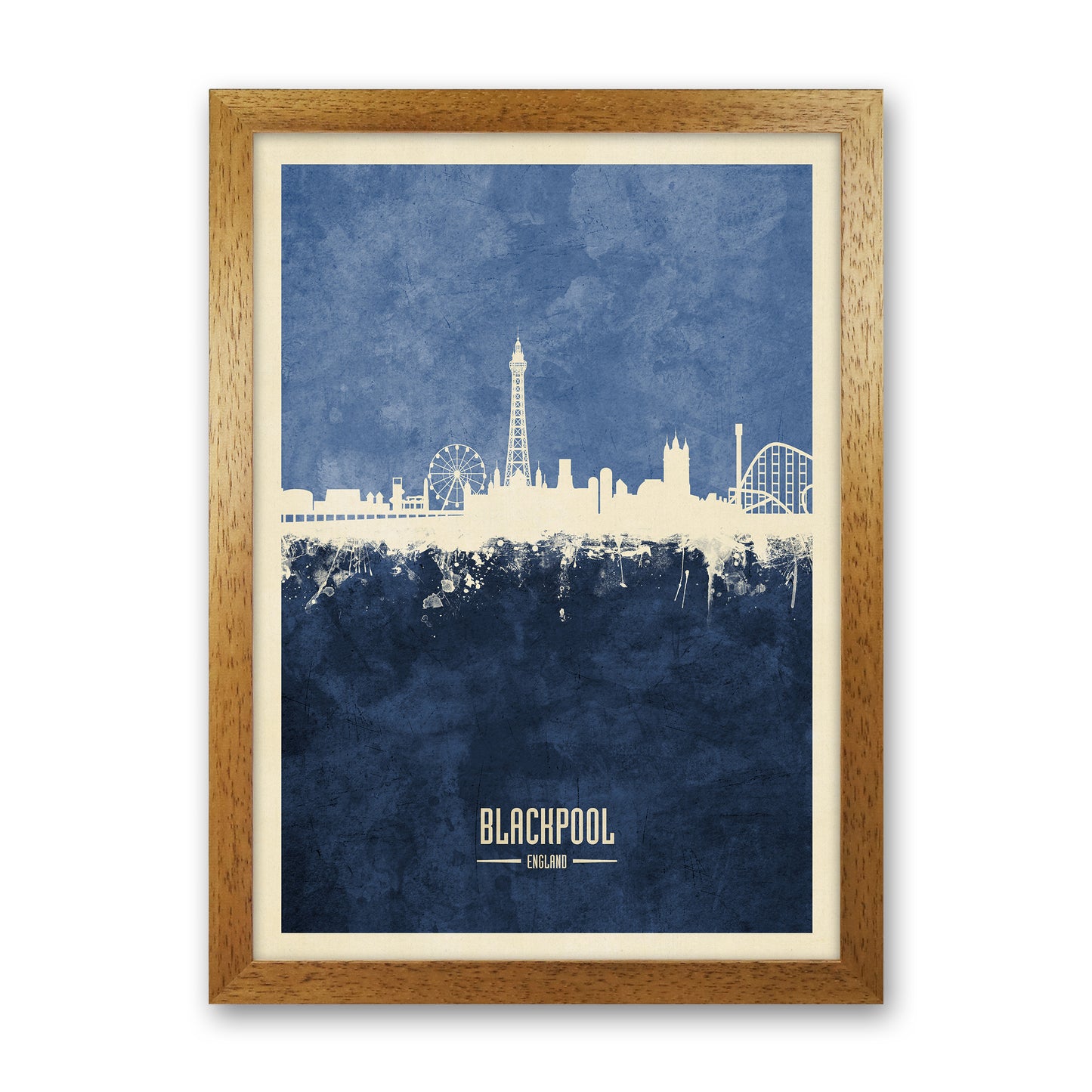 Blackpool England Skyline Portrait Navy Art Print by Michael Tompsett Oak Grain