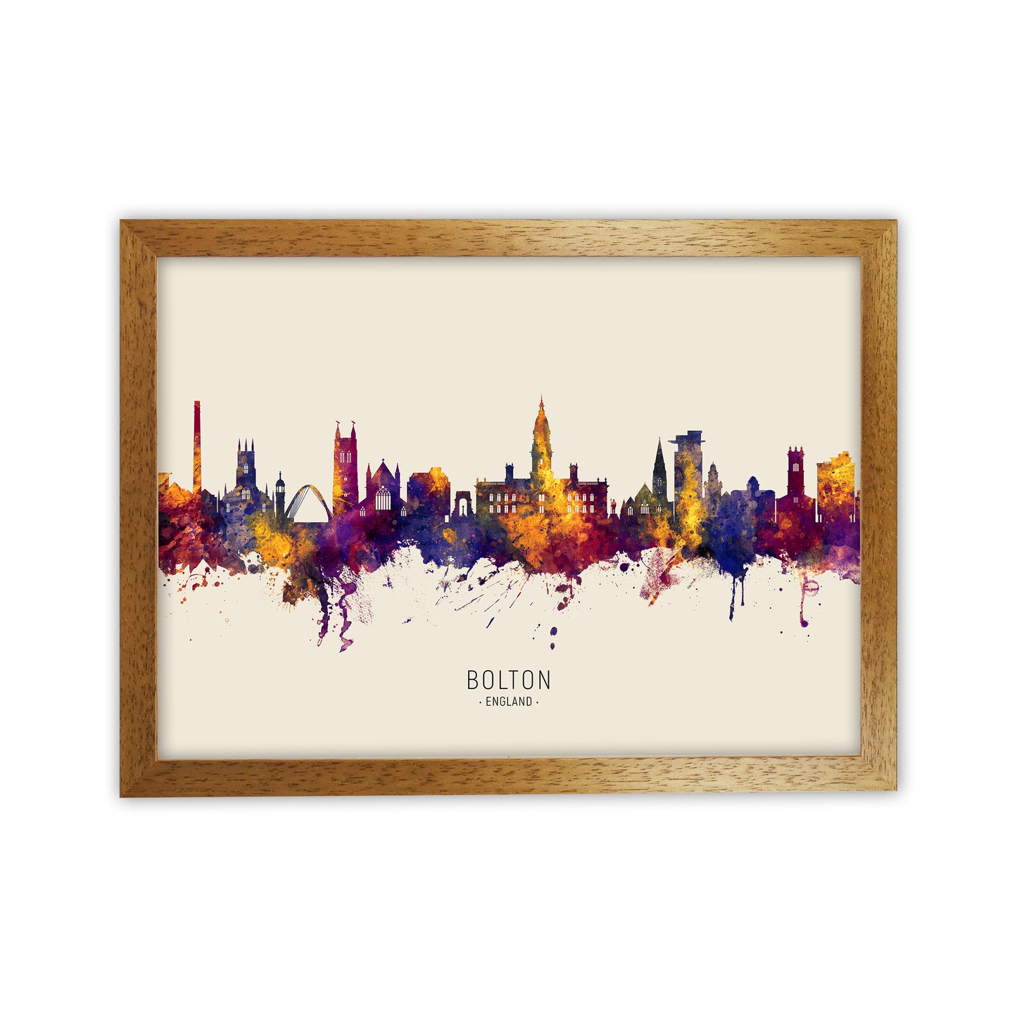 Bolton England Skyline Autumn City Name Art Print by Michael Tompsett Oak Grain
