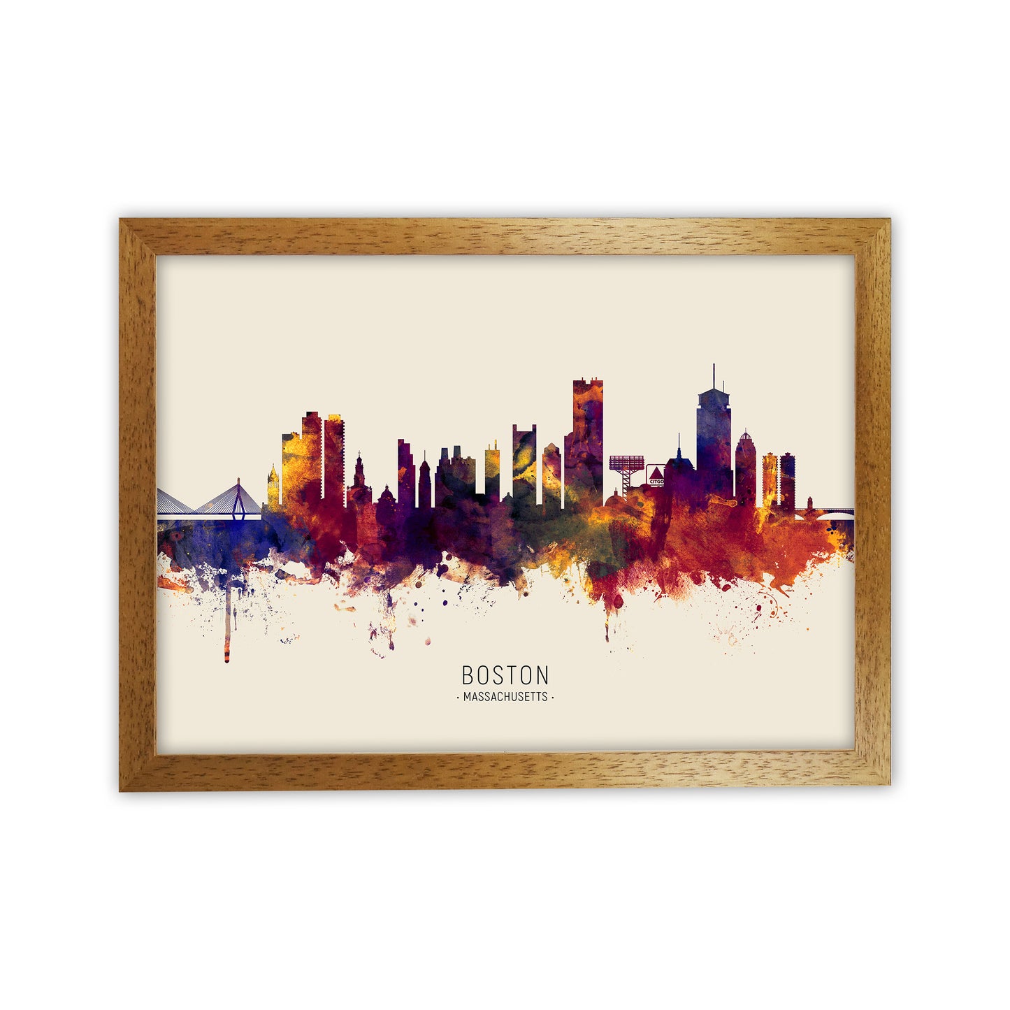 Boston Massachusetts Skyline Autumn City Name Art Print by Michael Tompsett Oak Grain