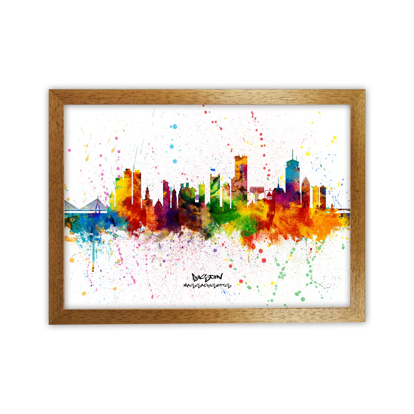 Boston Massachusetts Skyline Splash Art Print by Michael Tompsett Oak Grain