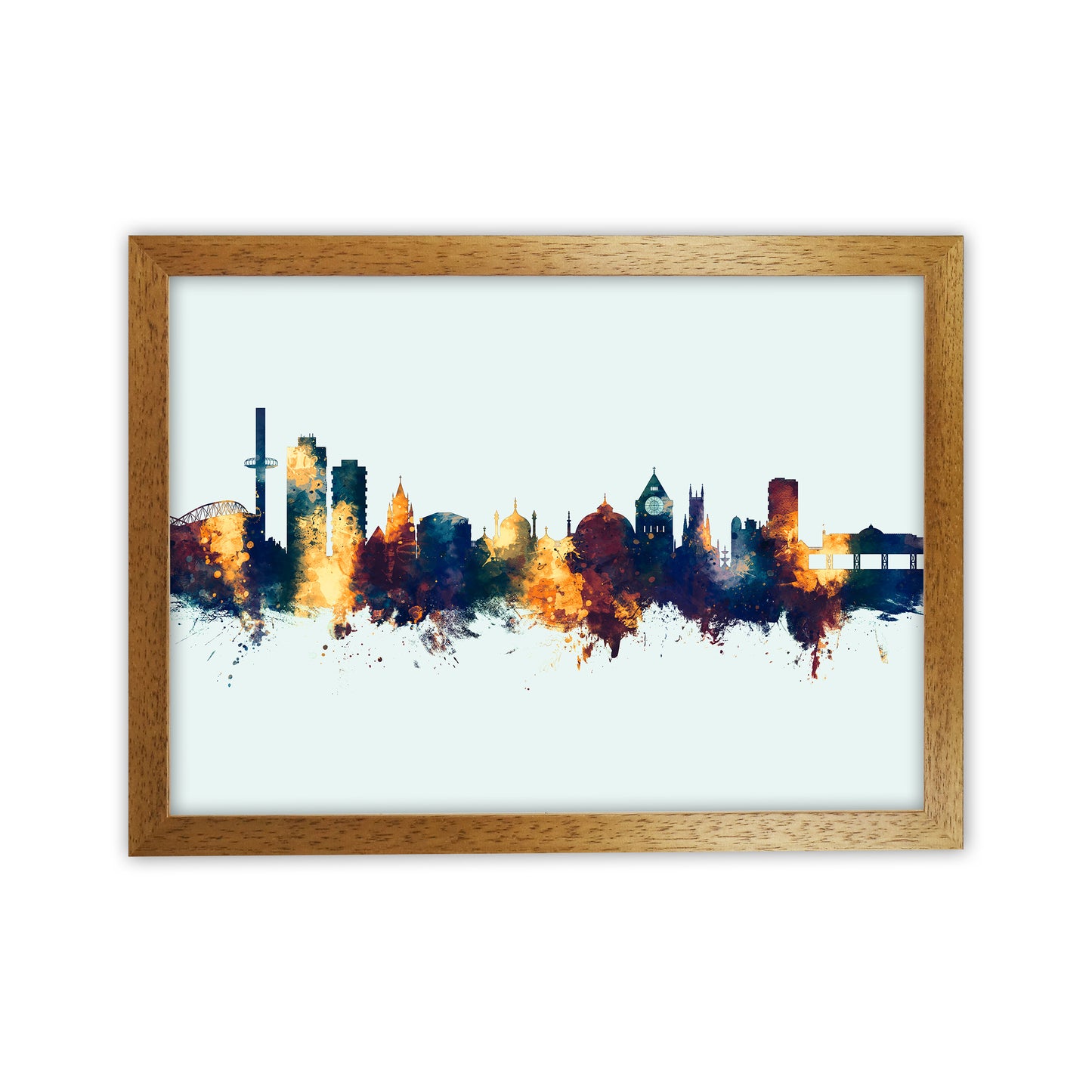 Brighton England Skyline Blue Orange Art Print by Michael Tompsett Oak Grain