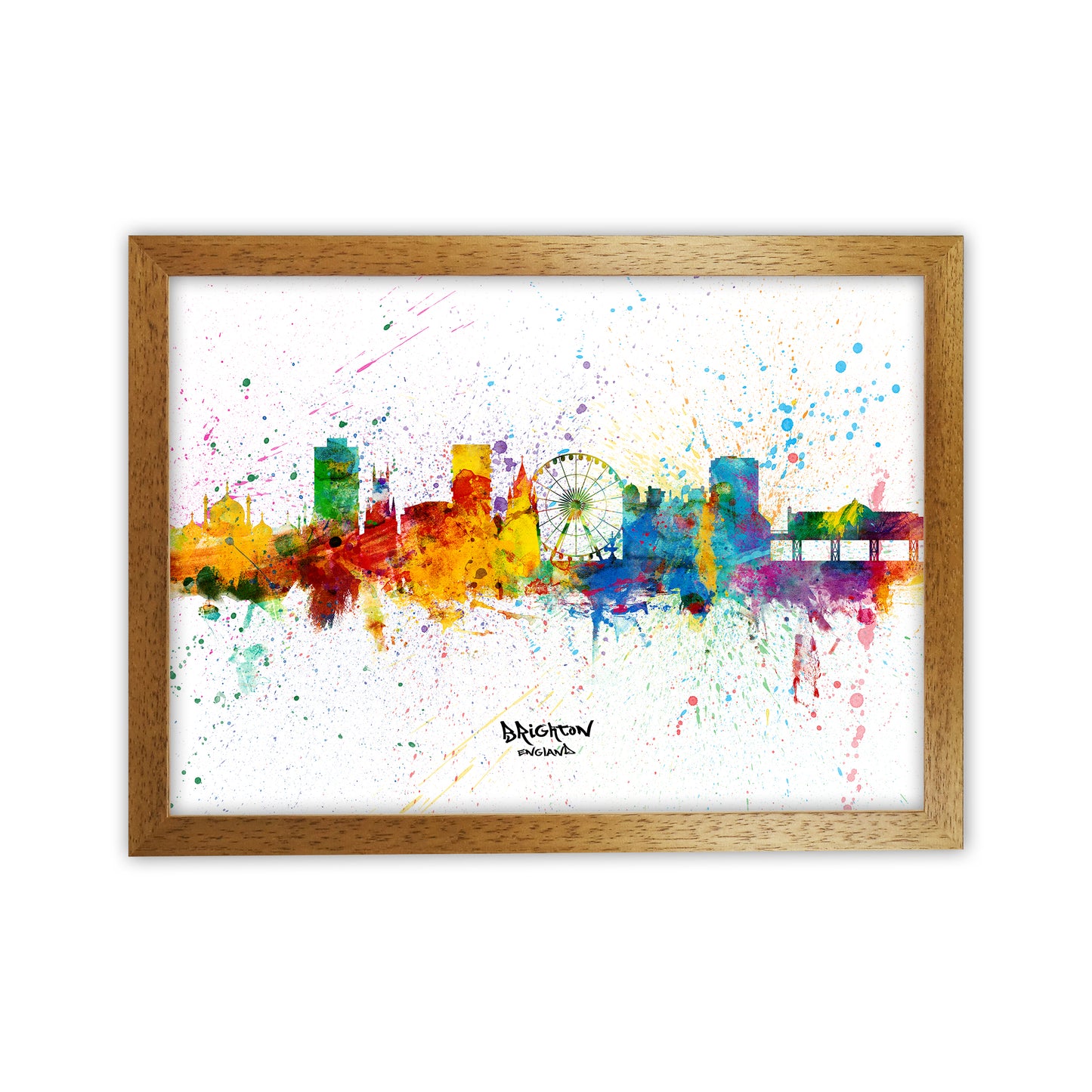 Brighton England Skyline Splash Art Print by Michael Tompsett Oak Grain