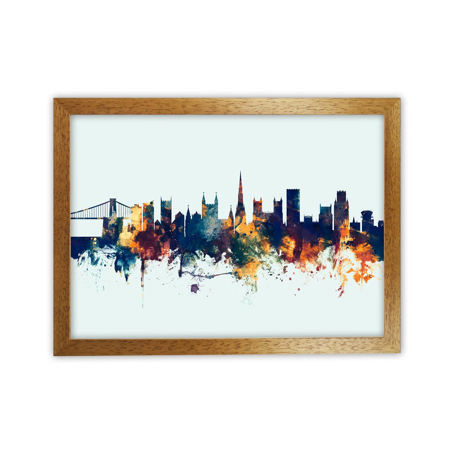 Bristol England Skyline Blue Orange Art Print by Michael Tompsett Oak Grain