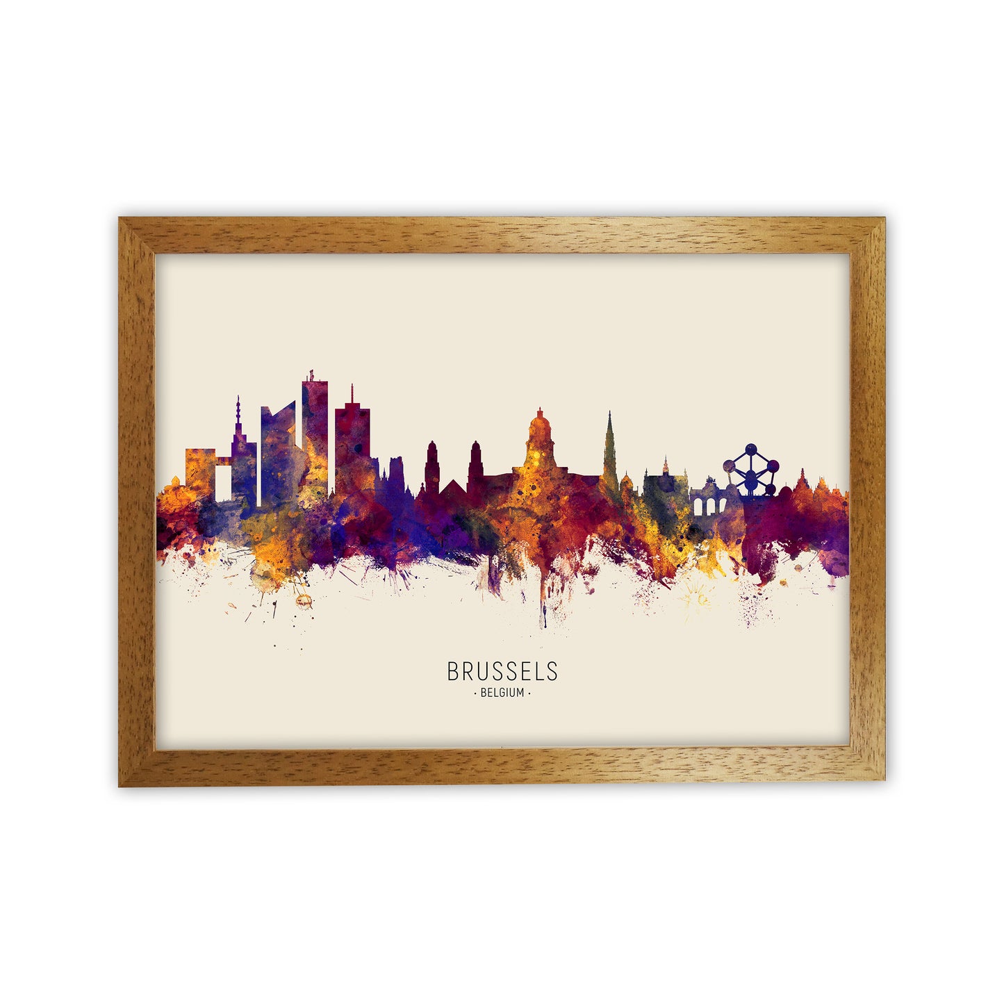 Brussels Belgium Skyline Autumn City Name Art Print by Michael Tompsett Oak Grain