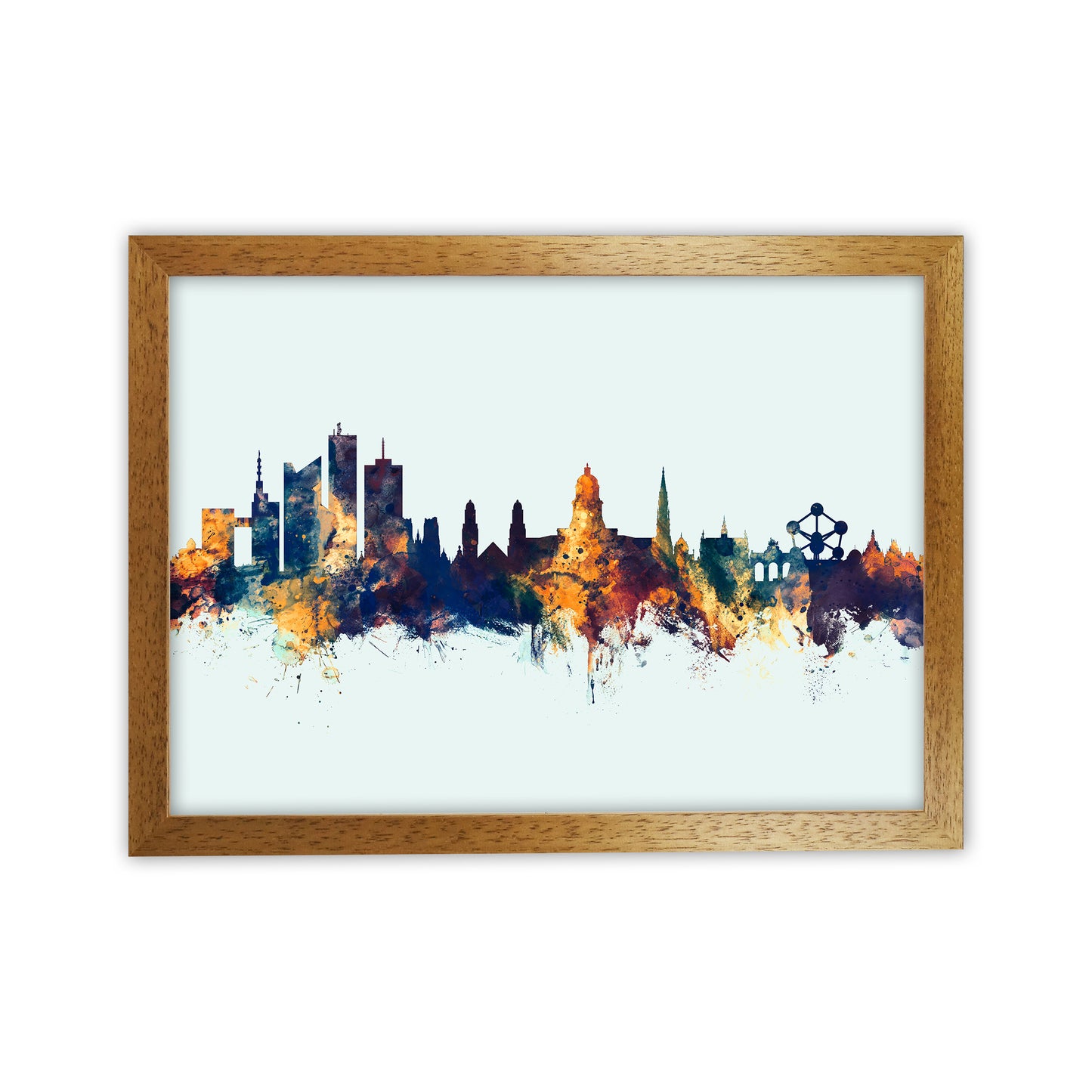 Brussels Belgium Skyline Blue Orange Art Print by Michael Tompsett Oak Grain
