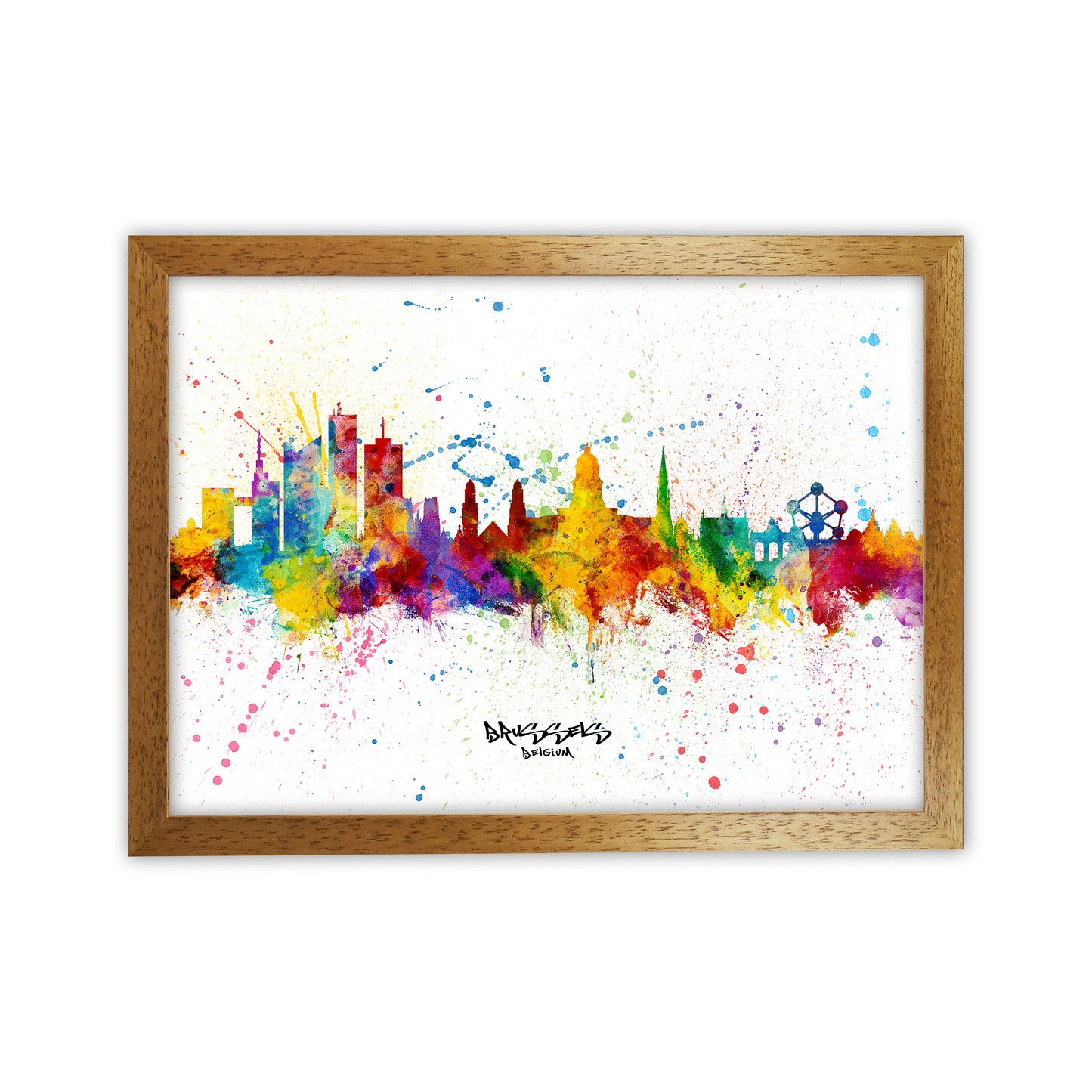 Brussels Belgium Skyline Splash Art Print by Michael Tompsett Oak Grain