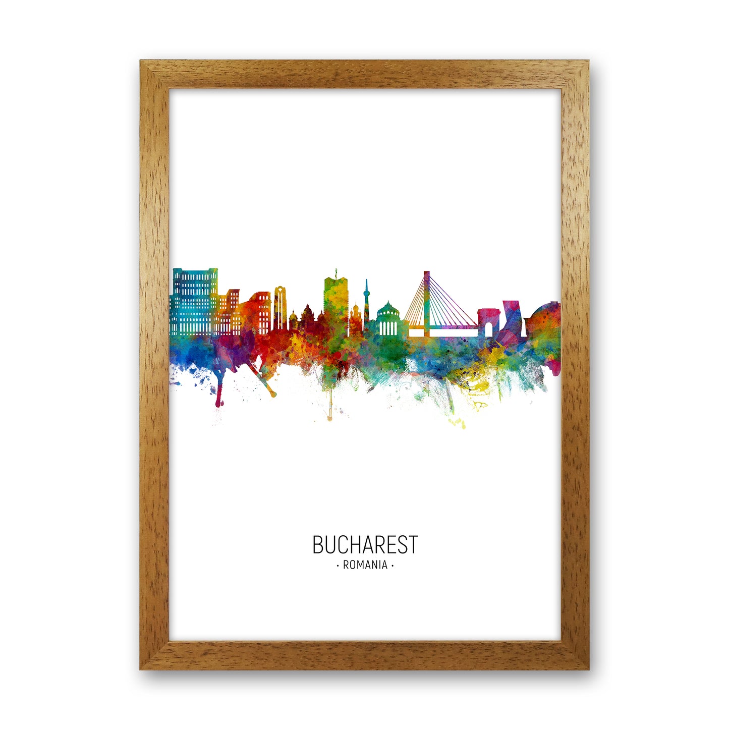 Bucharest Romania Skyline Portrait Art Print by Michael Tompsett Oak Grain