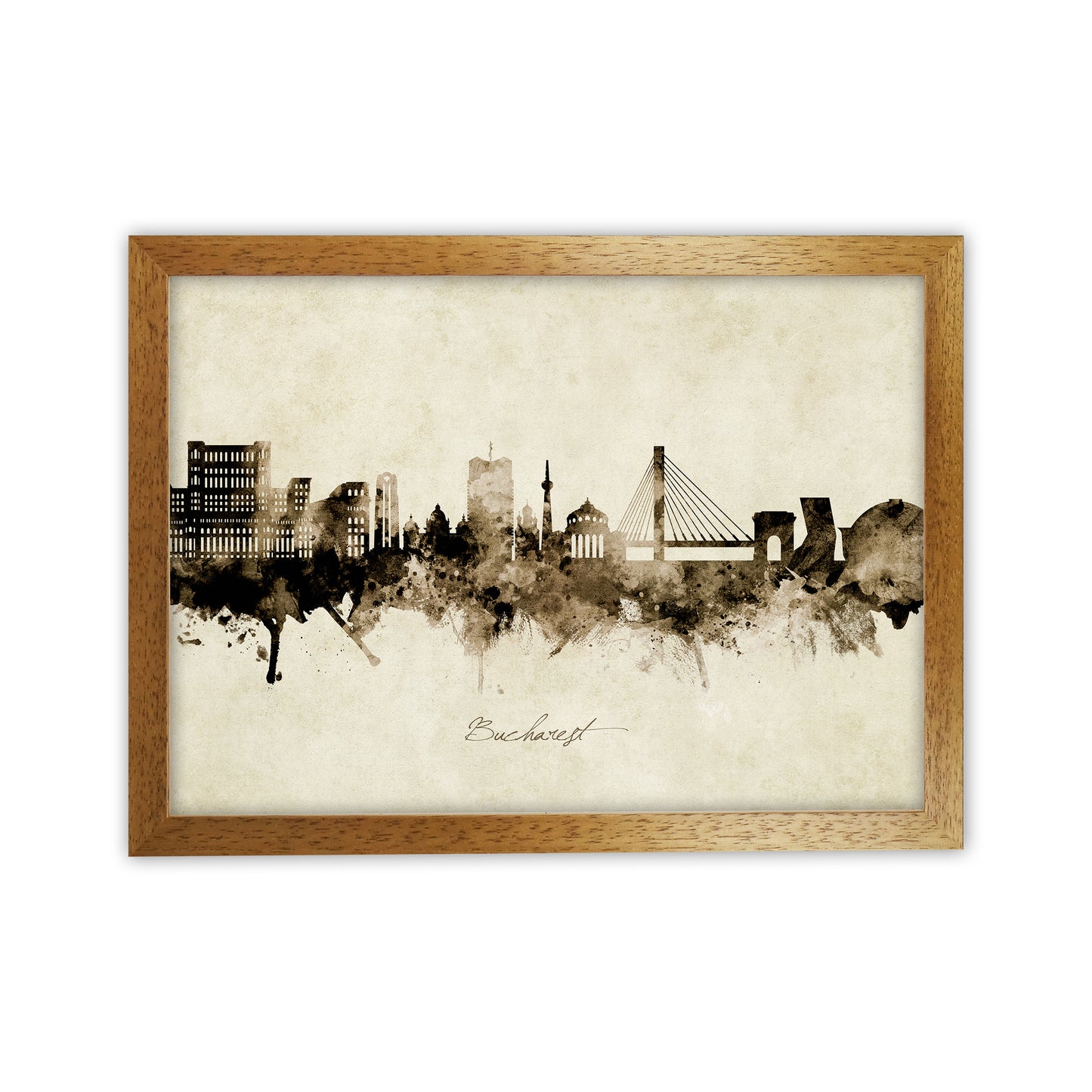 Bucharest Romania Skyline Vintage Art Print by Michael Tompsett Oak Grain