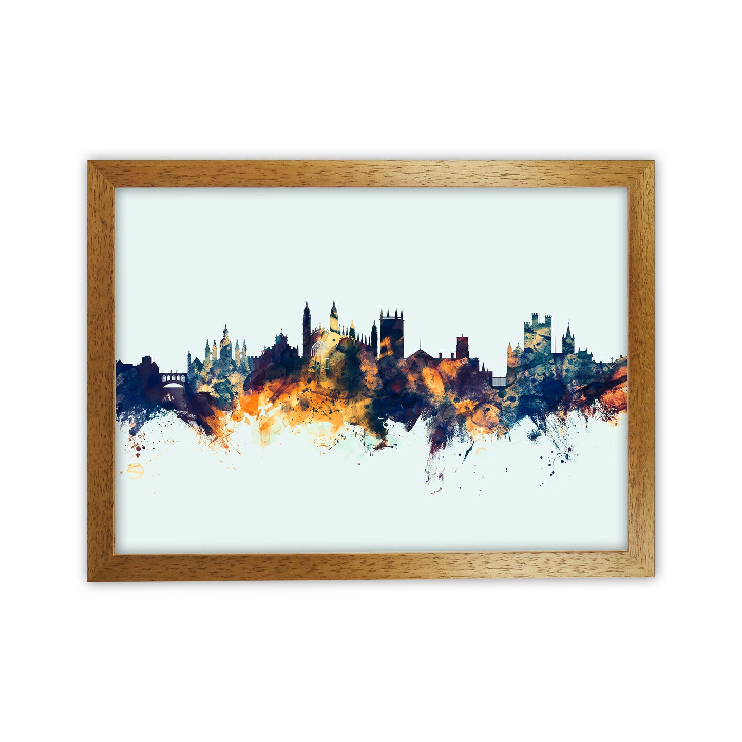 Cambridge England Skyline Blue Orange Art Print by Michael Tompsett Oak Grain