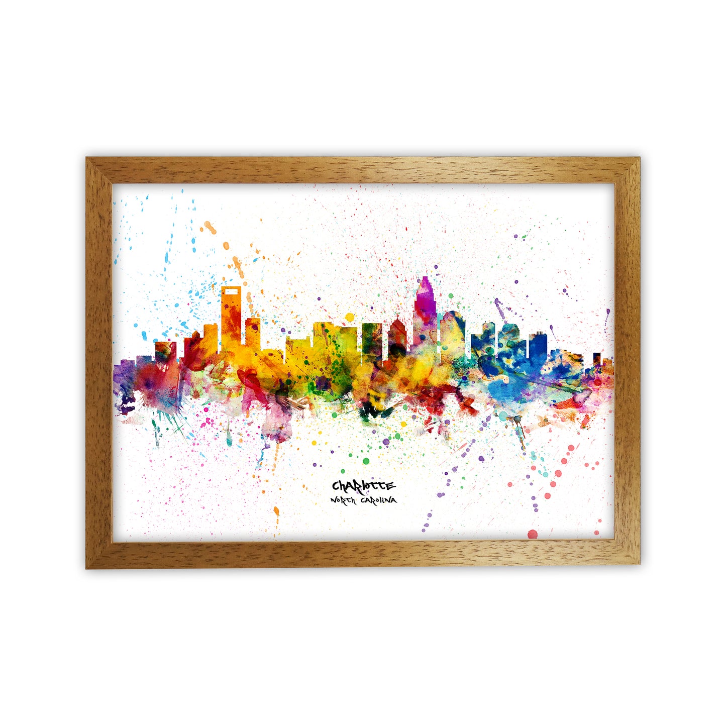 Charlotte North Carolina Skyline Splash Art Print by Michael Tompsett Oak Grain