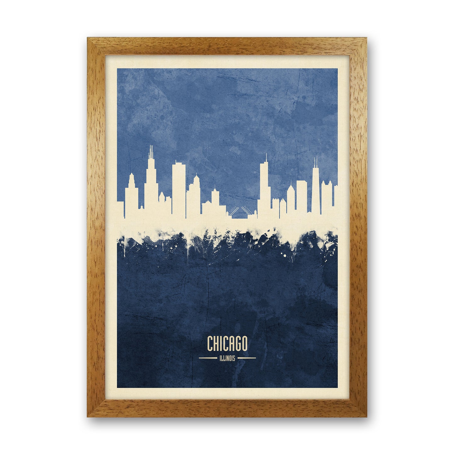 Chicago Illinois Skyline Portrait Navy Art Print by Michael Tompsett Oak Grain