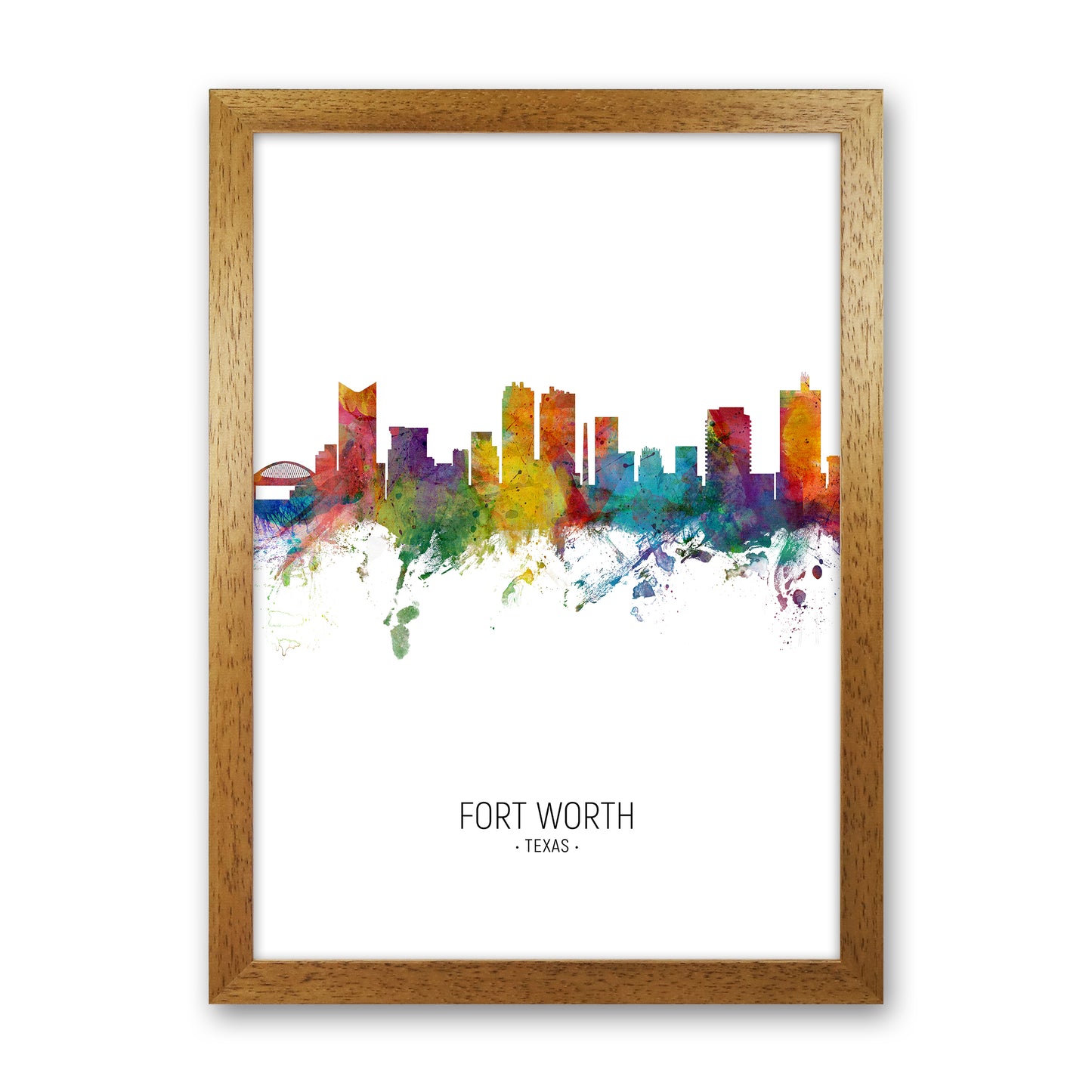 Fort Worth Texas Skyline Portrait Art Print by Michael Tompsett Oak Grain