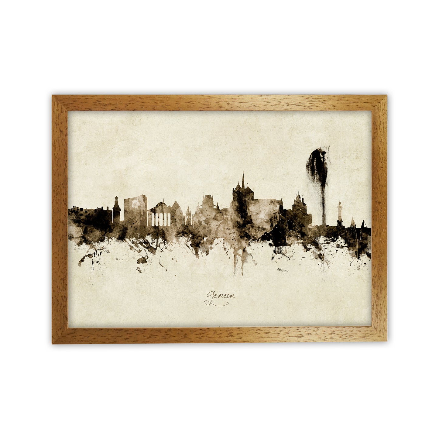 Geneva Switzerland Skyline Vintage Art Print by Michael Tompsett Oak Grain
