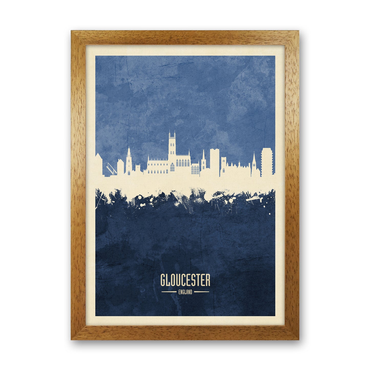 Gloucester England Skyline Portrait Navy Art Print by Michael Tompsett Oak Grain