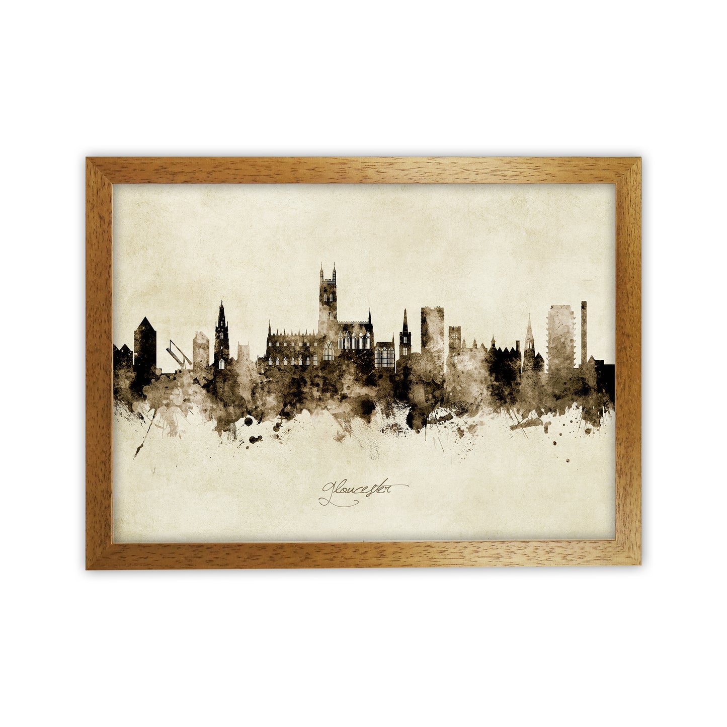 Gloucester England Skyline Vintage Art Print by Michael Tompsett Oak Grain