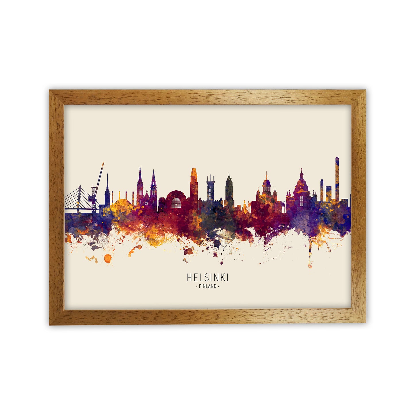 Helsinki Finland Skyline Autumn City Name Art Print by Michael Tompsett Oak Grain