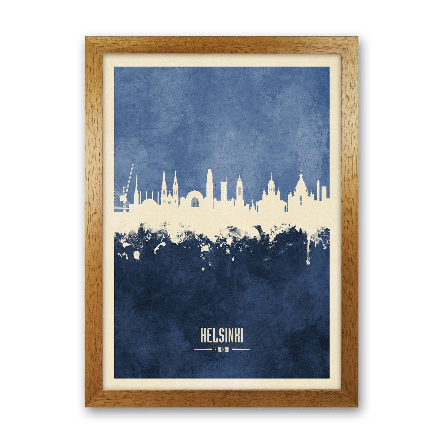 Helsinki Finland Skyline Portrait Navy Art Print by Michael Tompsett Oak Grain