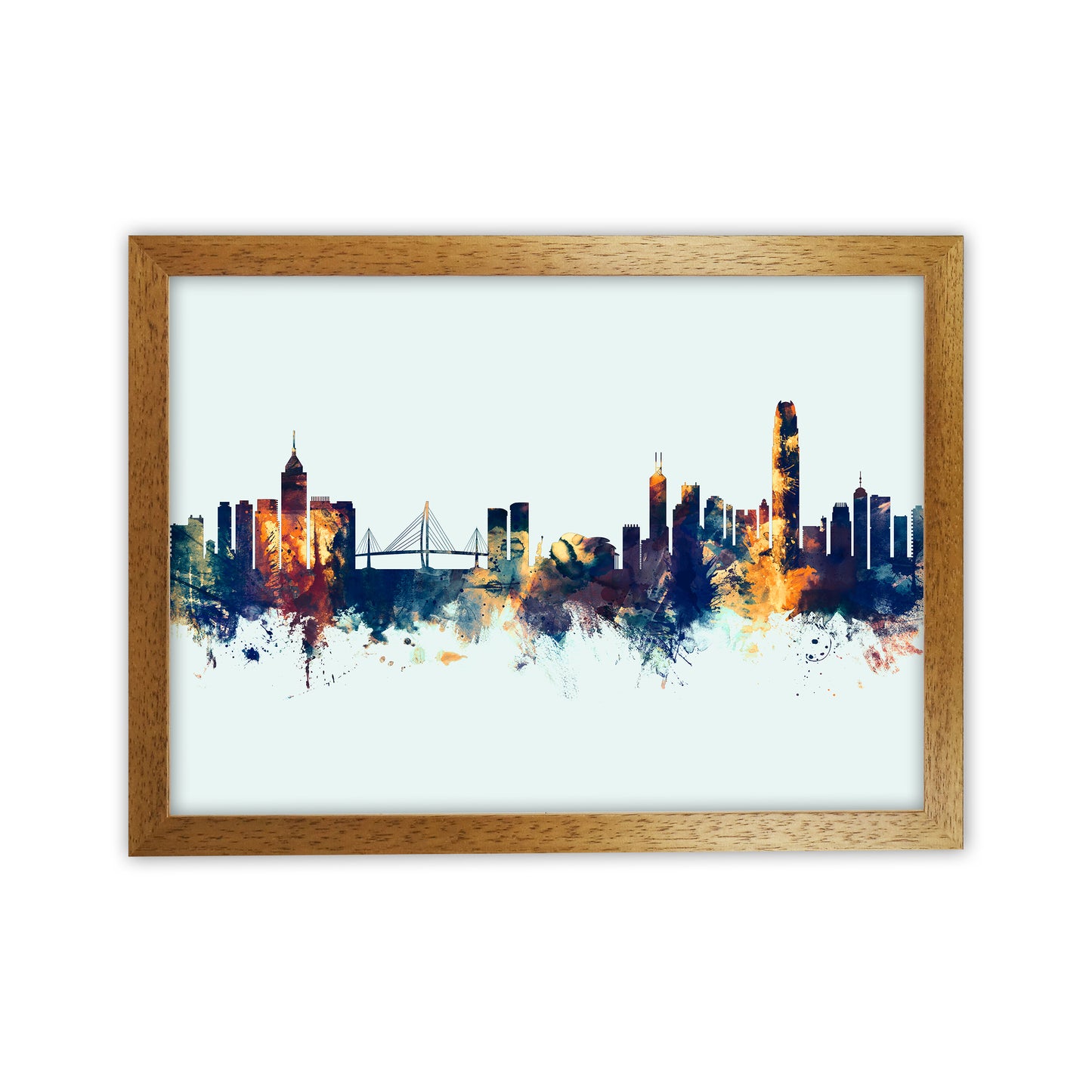 Hong Kong China Skyline Blue Orange Art Print by Michael Tompsett Oak Grain