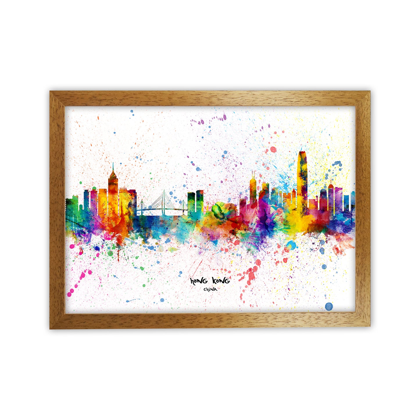 Hong Kong China Skyline Splash Art Print by Michael Tompsett Oak Grain
