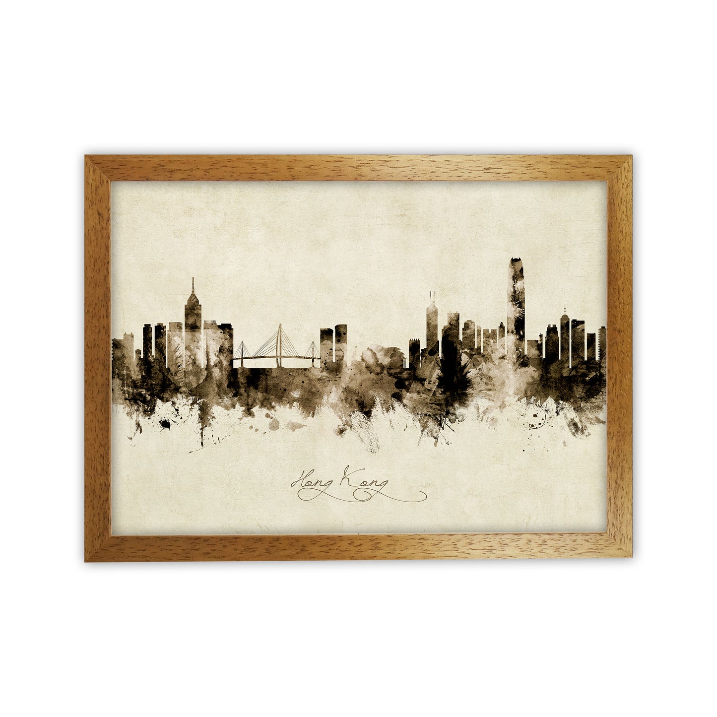 Hong Kong China Skyline Vintage Art Print by Michael Tompsett Oak Grain