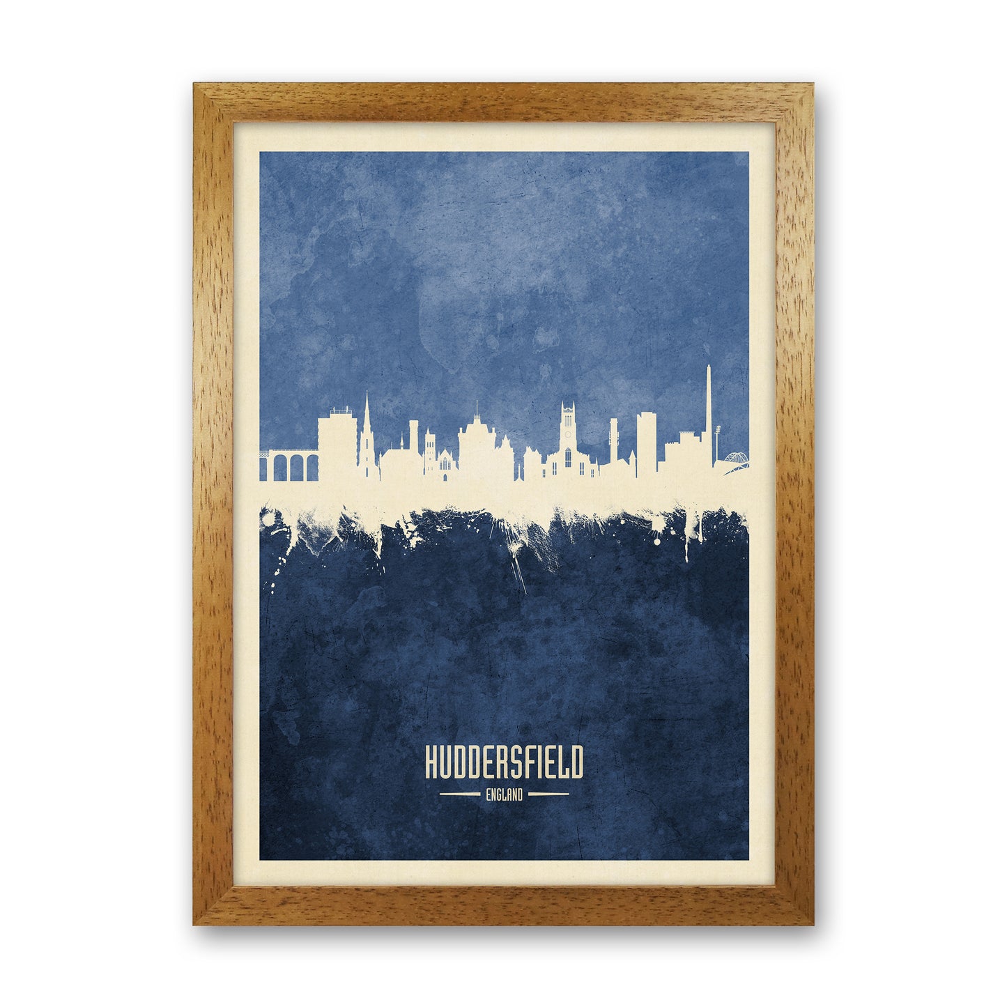 Huddersfield England Skyline Portrait Navy Art Print by Michael Tompsett Oak Grain