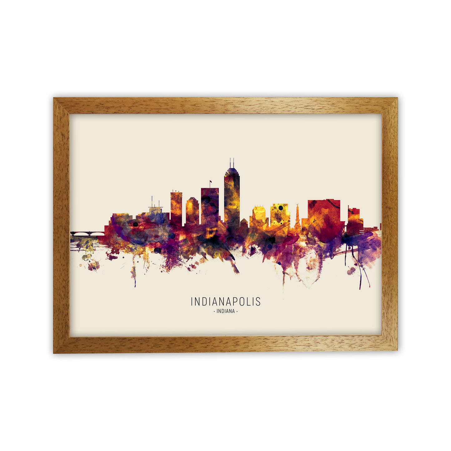 Indianapolis Indiana Skyline Autumn City Name Art Print by Michael Tompsett Oak Grain