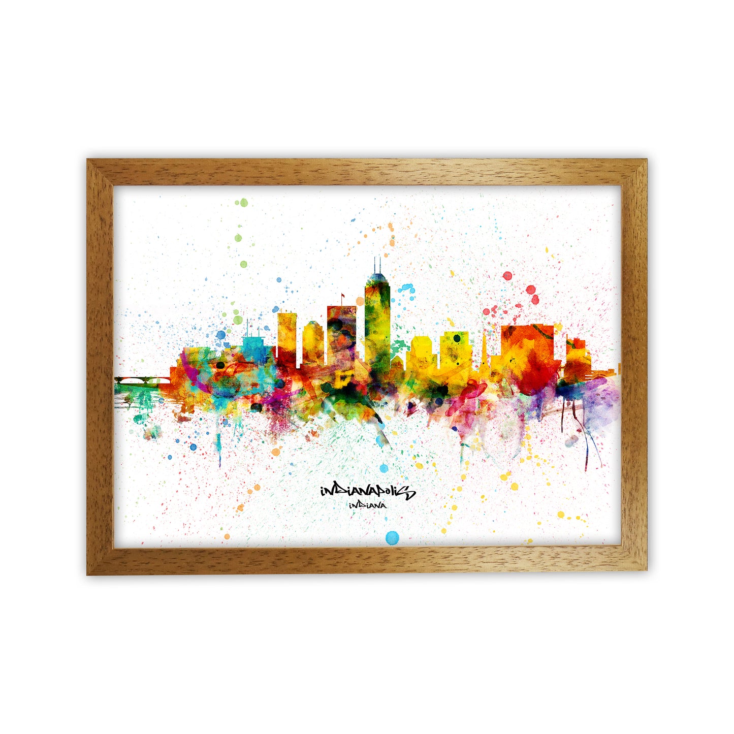 Indianapolis Indiana Skyline Splash Art Print by Michael Tompsett Oak Grain