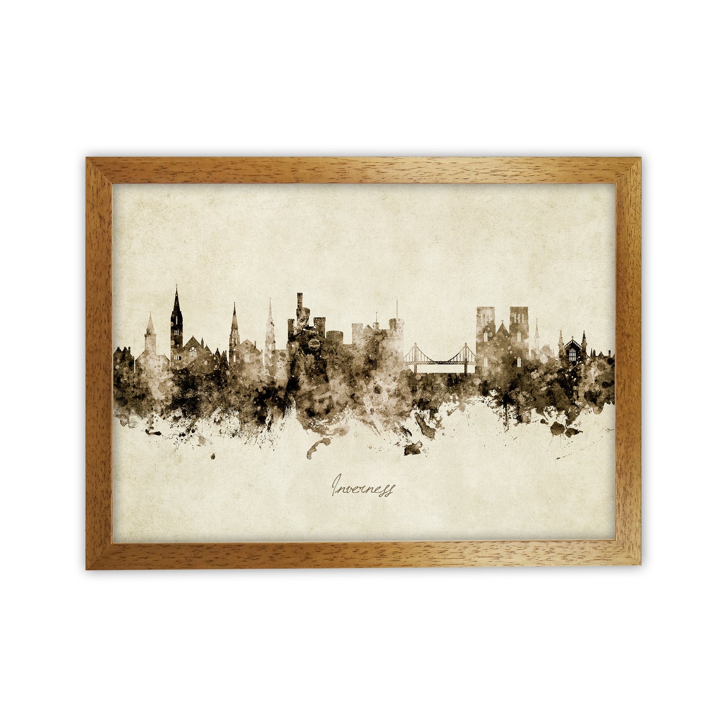 Inverness Scotland Skyline Vintage Art Print by Michael Tompsett Oak Grain