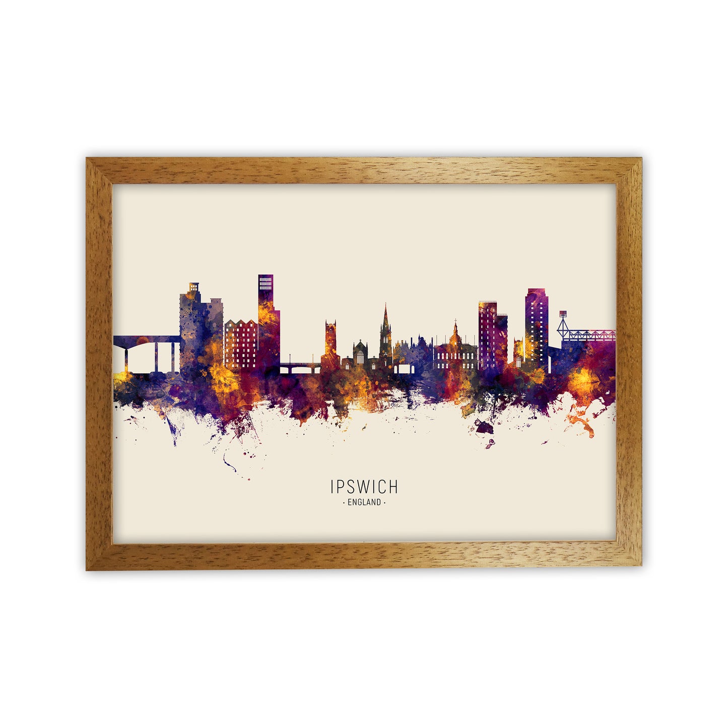Ipswich England Skyline Autumn City Name Art Print by Michael Tompsett Oak Grain