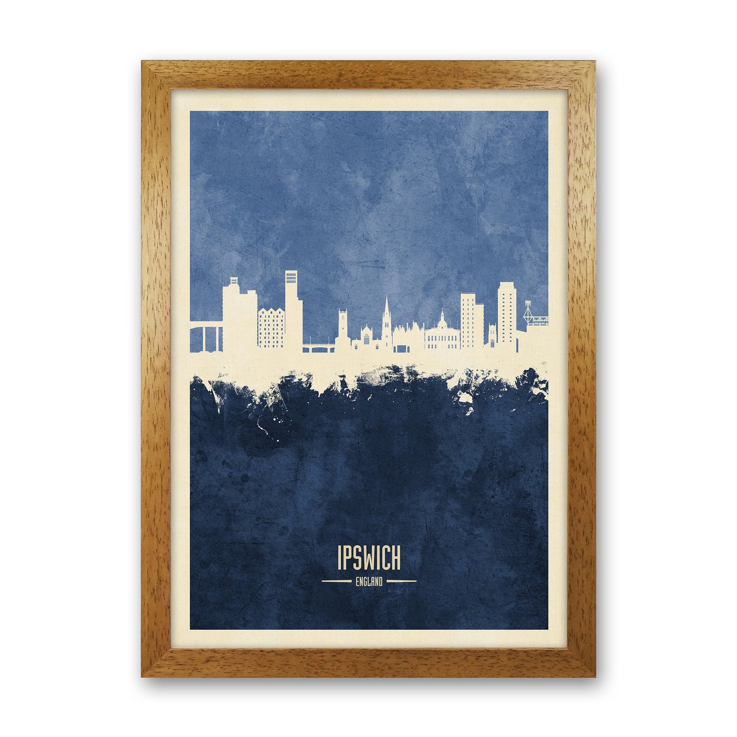 Ipswich England Skyline Portrait Navy Art Print by Michael Tompsett Oak Grain