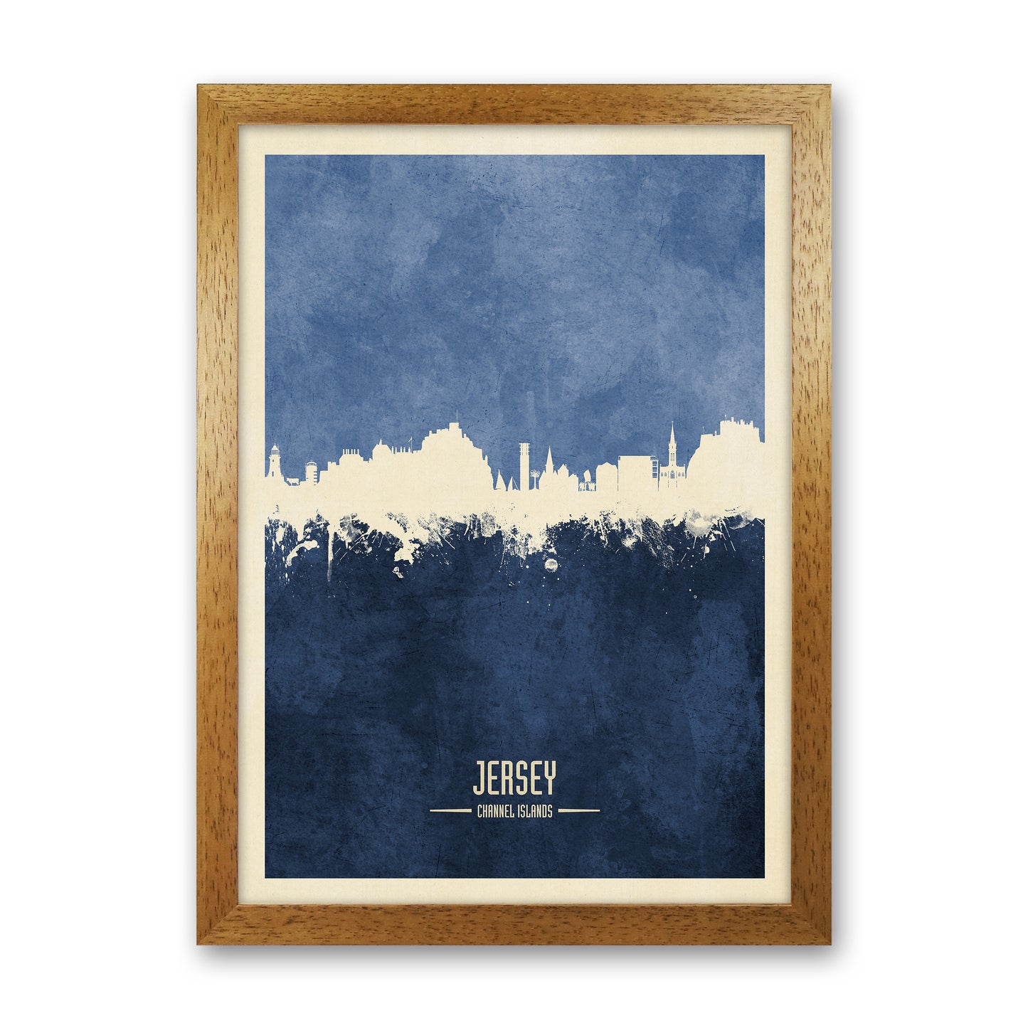 Jersey Channel Islands Skyline Portrait Navy Art Print by Michael Tompsett Oak Grain