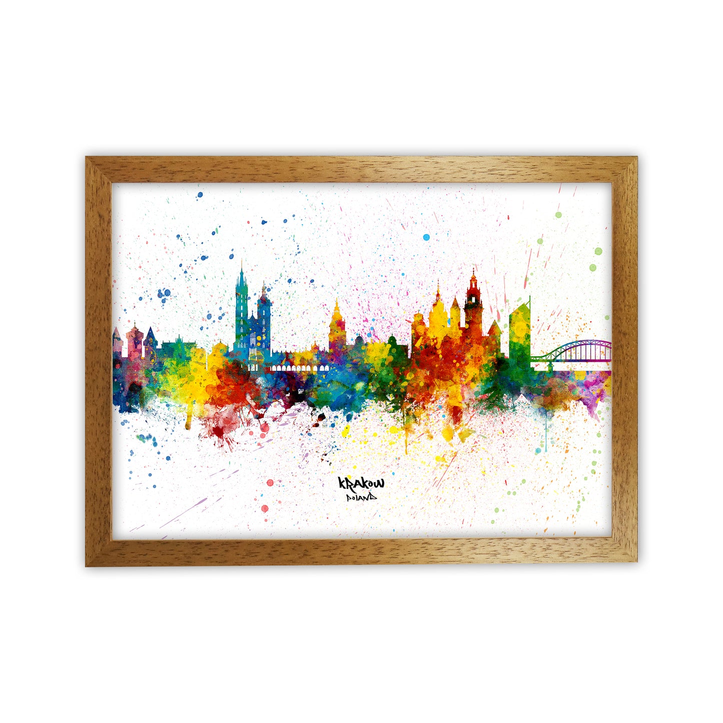 Krakow Poland Skyline Splash Art Print by Michael Tompsett Oak Grain