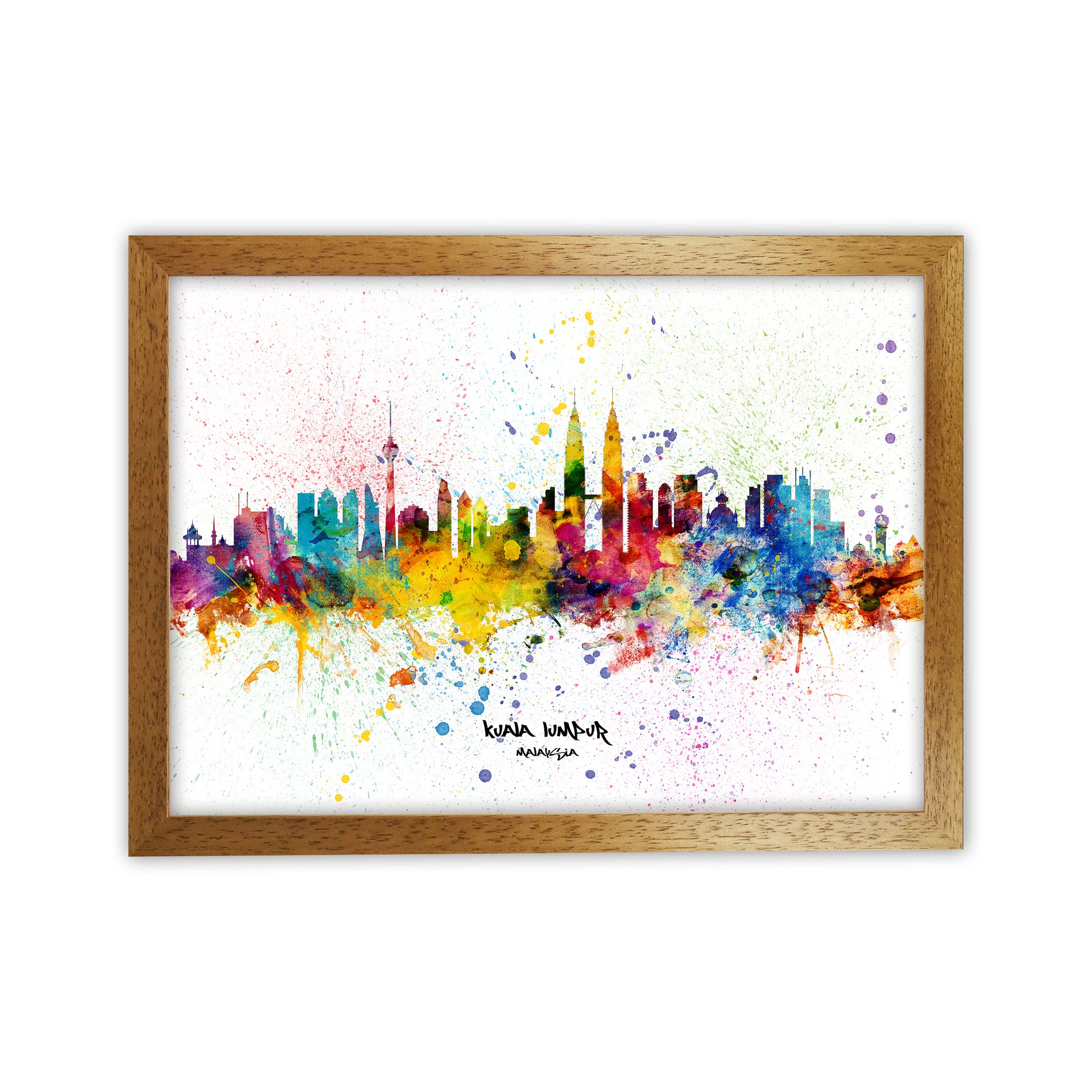 Kuala Lumpur Malaysia Skyline Splash Art Print by Michael Tompsett Oak Grain