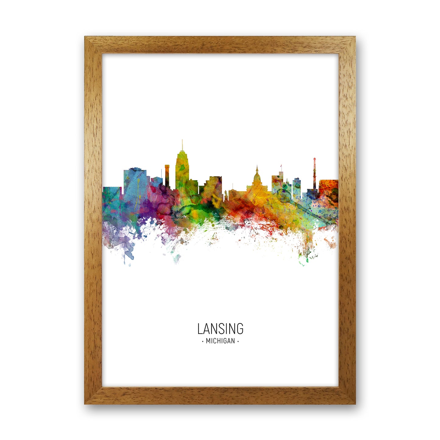 Lansing Michigan Skyline Portrait Art Print by Michael Tompsett Oak Grain