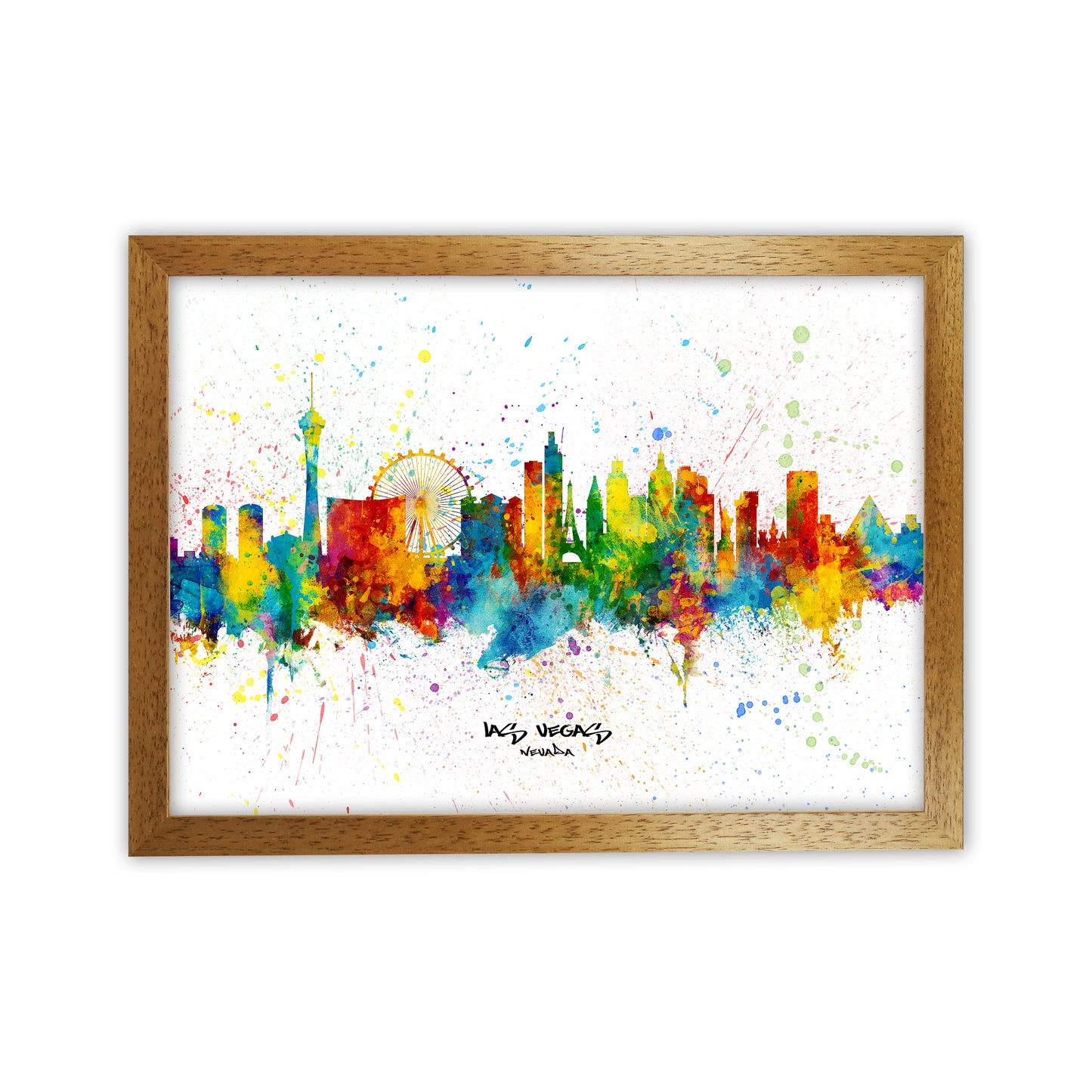 Las Vegas Nevada Skyline Splash Art Print by Michael Tompsett Oak Grain