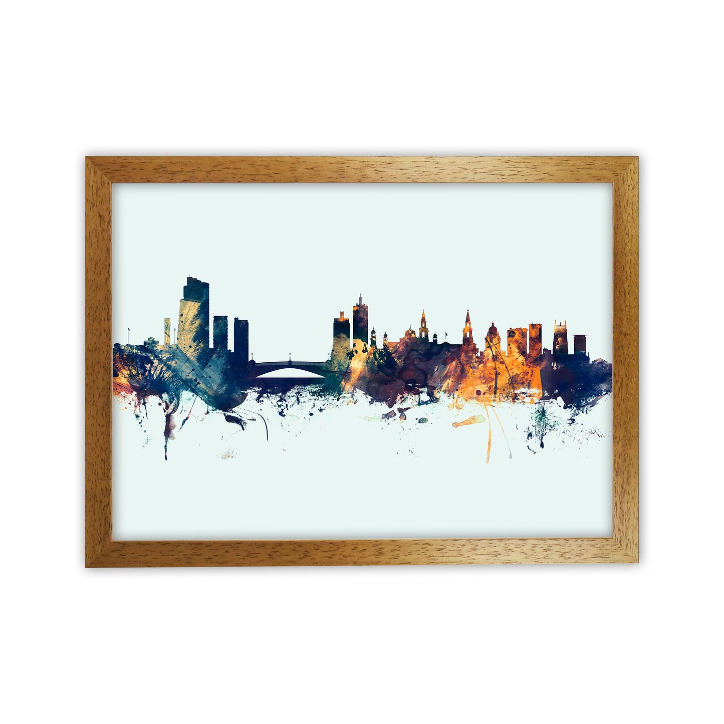 Leeds England Skyline Blue Orange Art Print by Michael Tompsett Oak Grain
