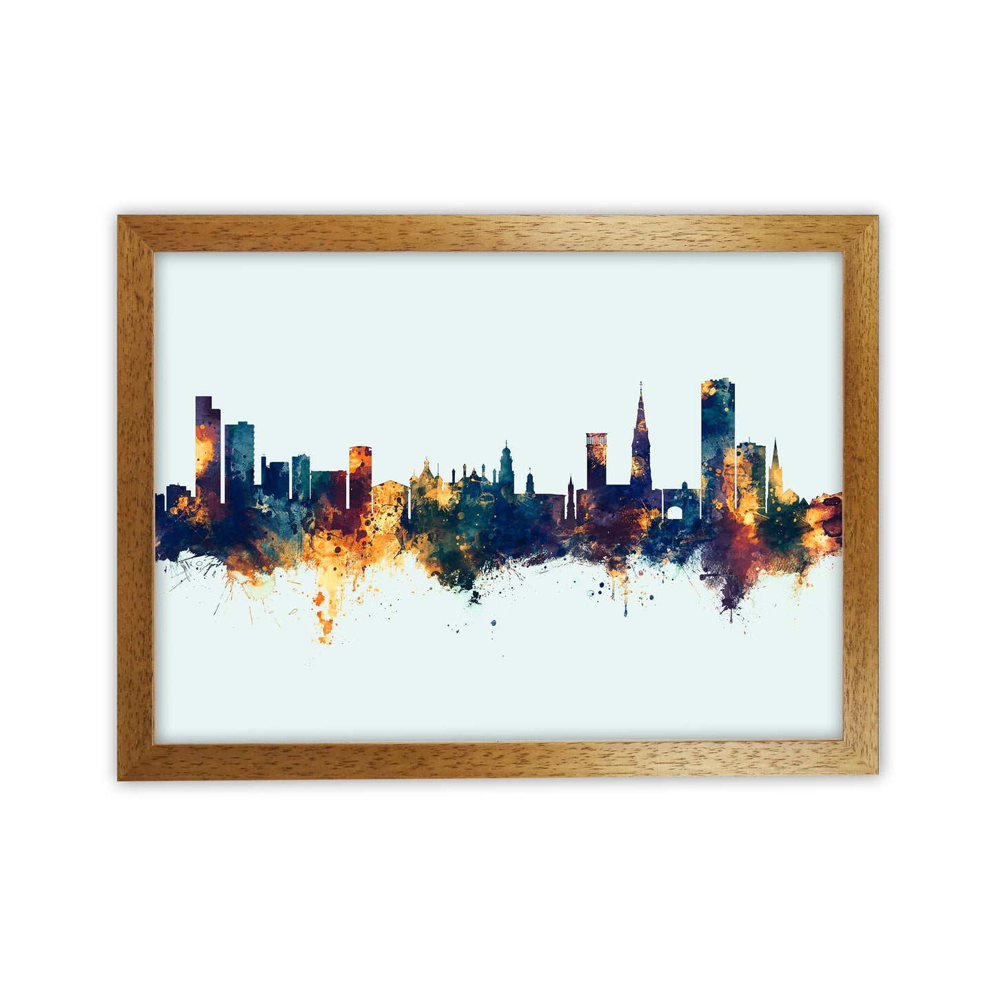 Leicester England Skyline Blue Orange Art Print by Michael Tompsett Oak Grain