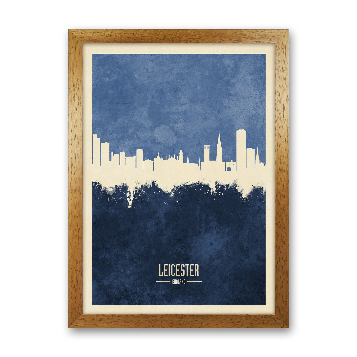 Leicester England Skyline Portrait Navy Art Print by Michael Tompsett Oak Grain