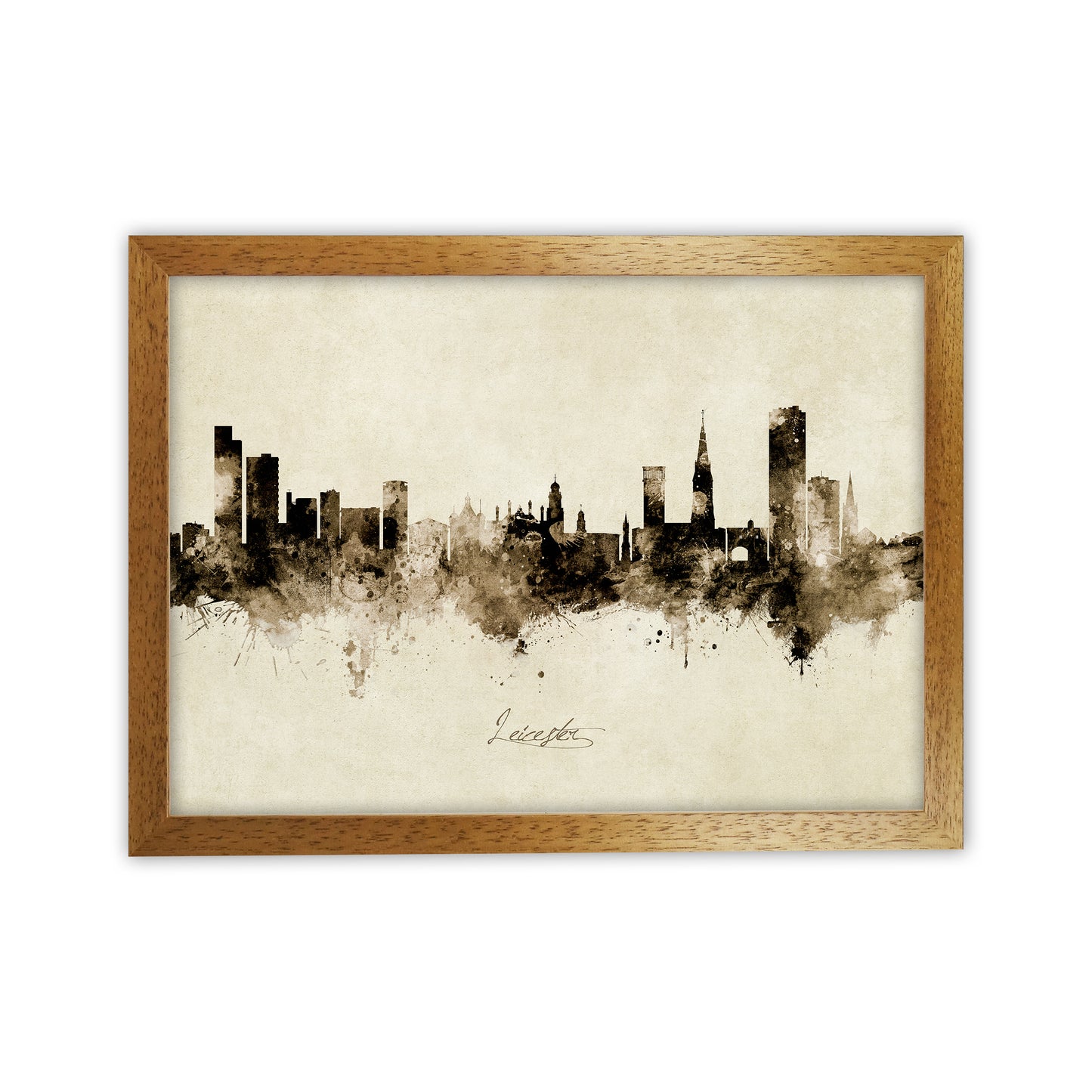 Leicester England Skyline Vintage Art Print by Michael Tompsett Oak Grain