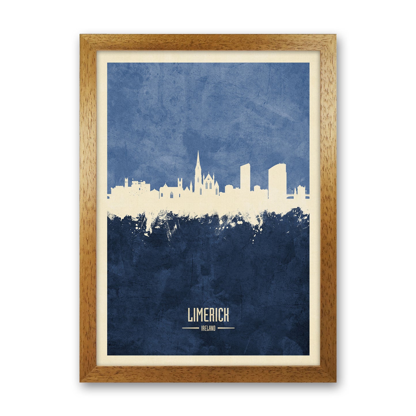 Limerick Ireland Skyline Portrait Navy Art Print by Michael Tompsett Oak Grain