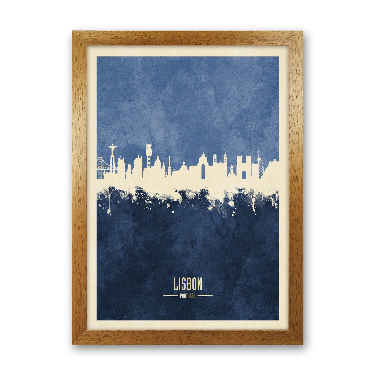 Lisbon Portugal Skyline Portrait Navy Art Print by Michael Tompsett Oak Grain