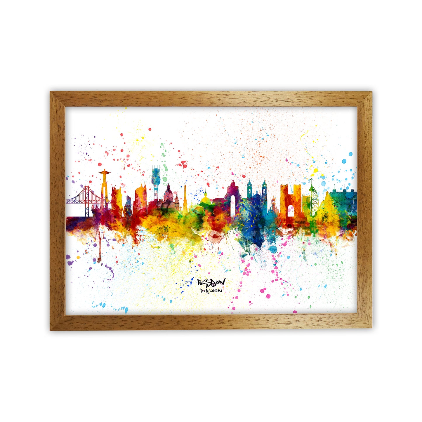Lisbon Portugal Skyline Splash Art Print by Michael Tompsett Oak Grain