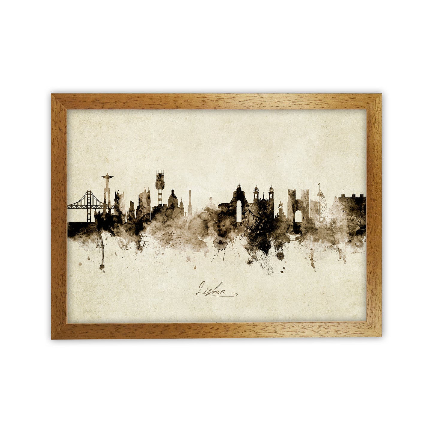 Lisbon Portugal Skyline Vintage Art Print by Michael Tompsett Oak Grain