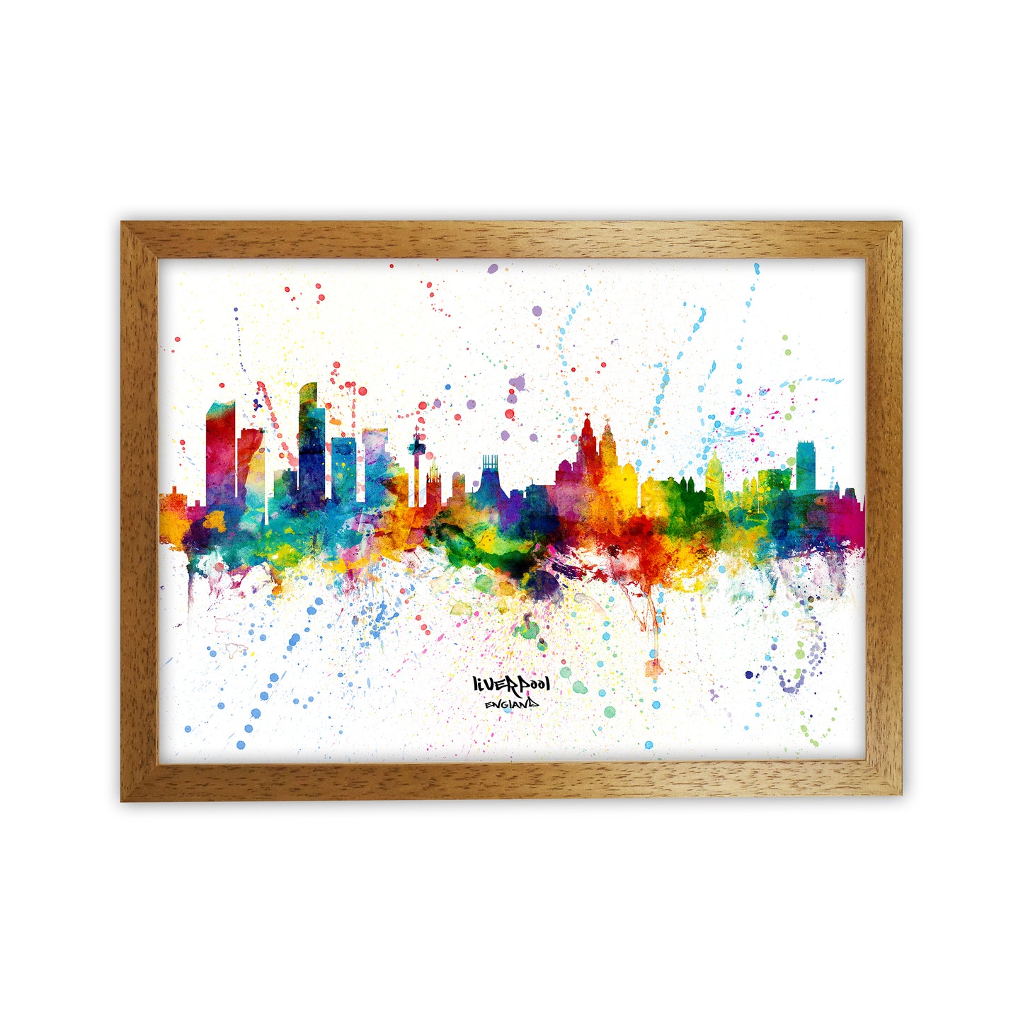 Liverpool England Skyline Splash Art Print by Michael Tompsett Oak Grain