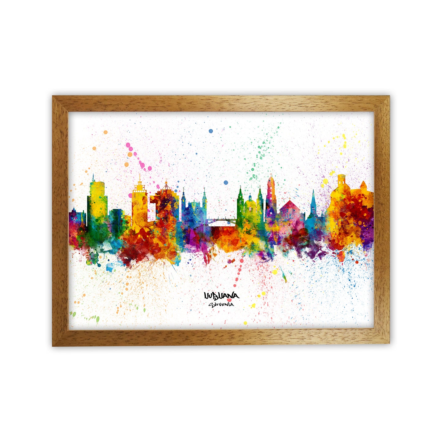 Ljubljana Slovenia Skyline Splash Art Print by Michael Tompsett Oak Grain